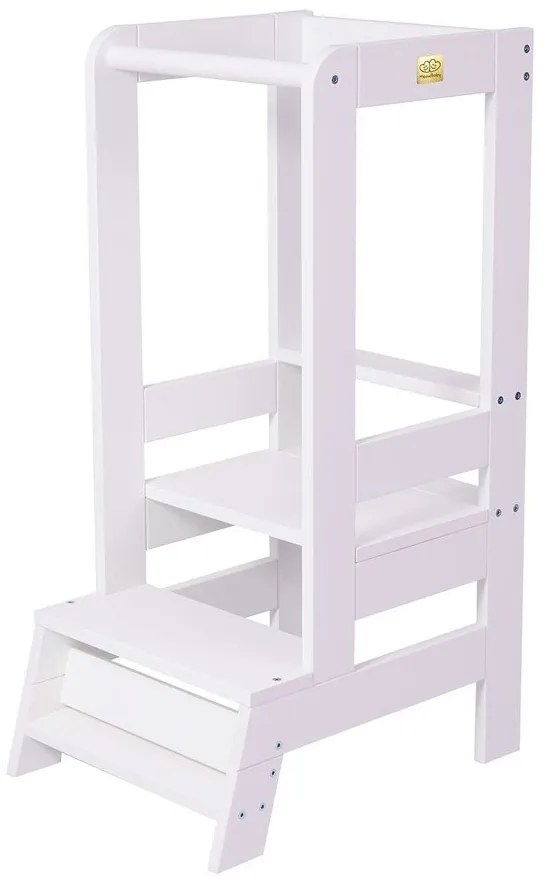 Torre di apprendimento bianca in pino massiccio Montessori – Meowbaby