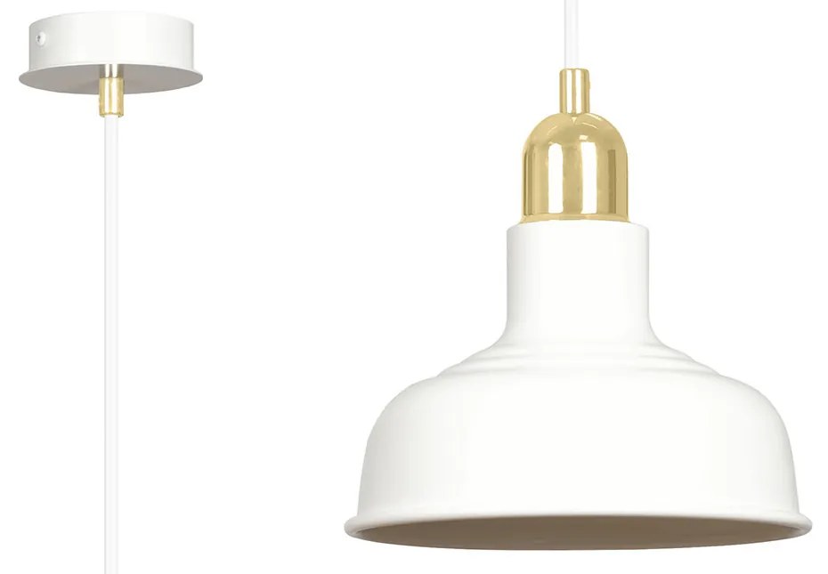 Sospensione Industrial 1 Luce Kubera In Acciaio Bianco Con Elementi In Oro