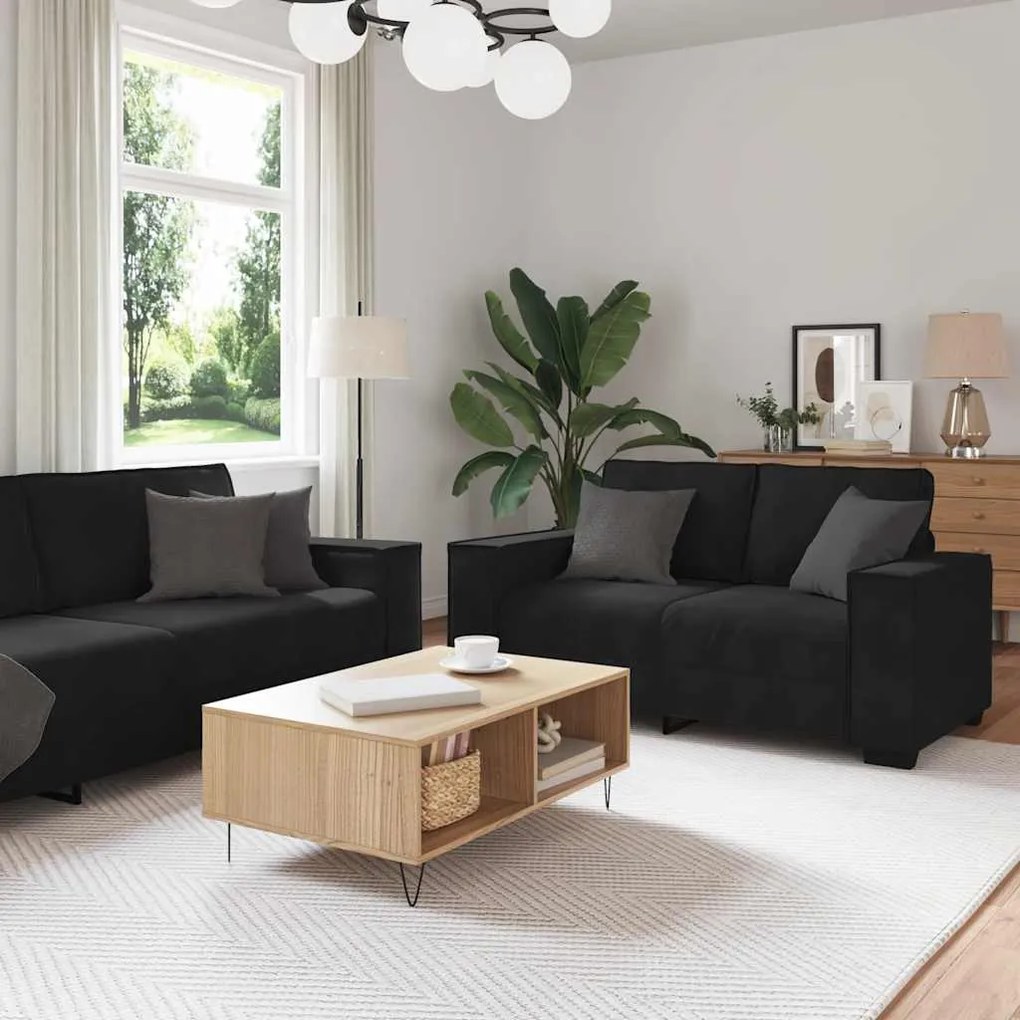 Set Di Divani 2 Pz Con Cuscini Nero İn Velluto /