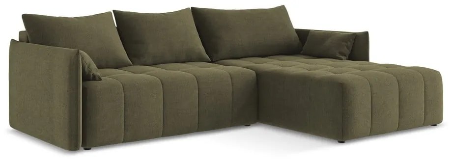 Divano angolare color kaki allungabile/con contenitore (con penisola a destra/con chaise lounge) Moku – Makamii