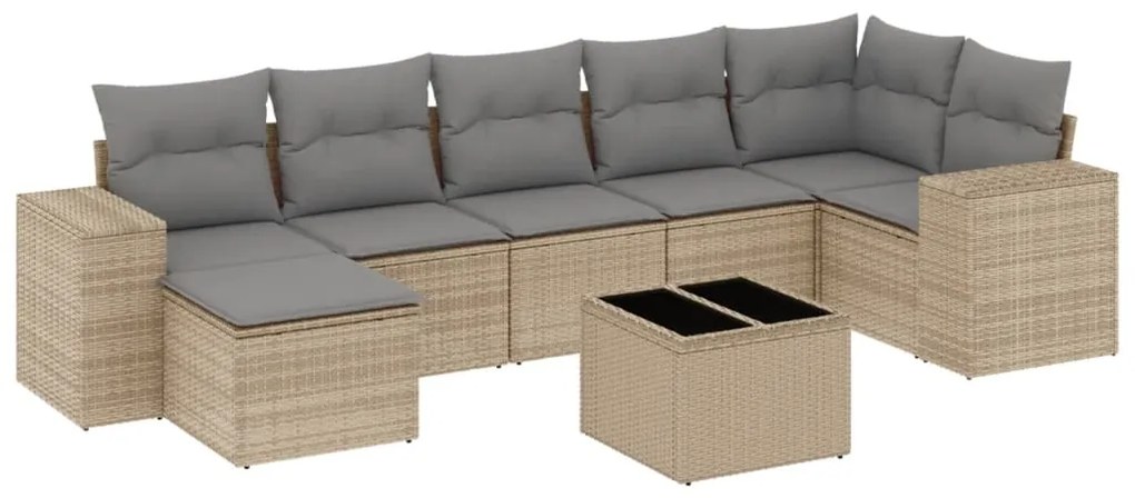 Set divano da giardino 8 pz con cuscini beige in polyrattan