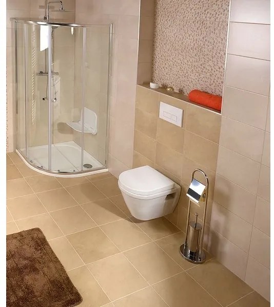 Aqualine - Scopino WC da terra con porta carta igienica SAMBA 80x22 cm cromo lucido