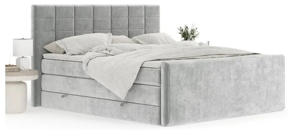 Letto boxspring grigio chiaro con contenitore 200x200 cm Ava – Maison de Rêve