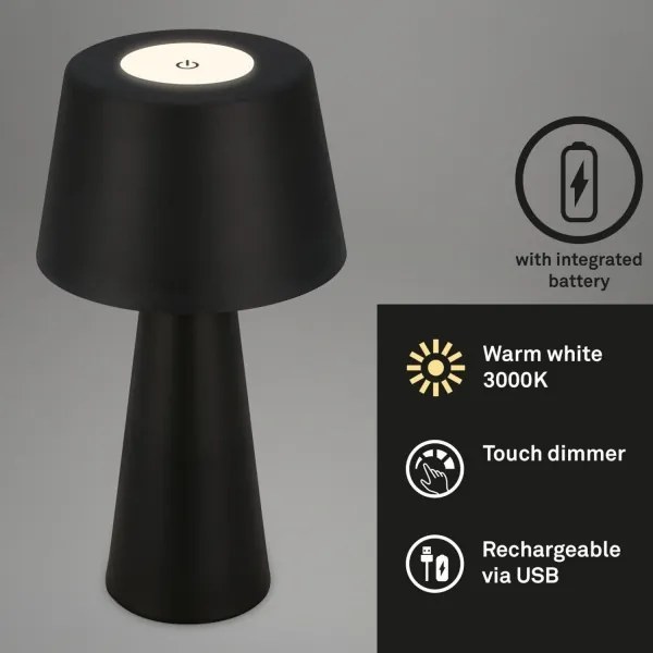 Brilo - Lampada da tavolo per esterni LED Dimmerabile ricaricabile LED/3,5W/5V IP44 nero