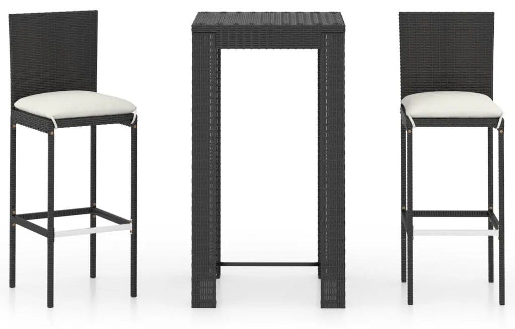 Set Bar da Giardino 3 pz con Cuscini Polyrattan Nero