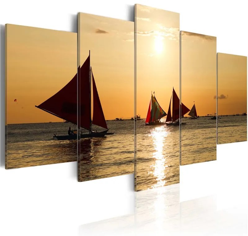 Quadro Barche a vela al tramonto  Colore Marrone, Dimensioni e Misure 100x50