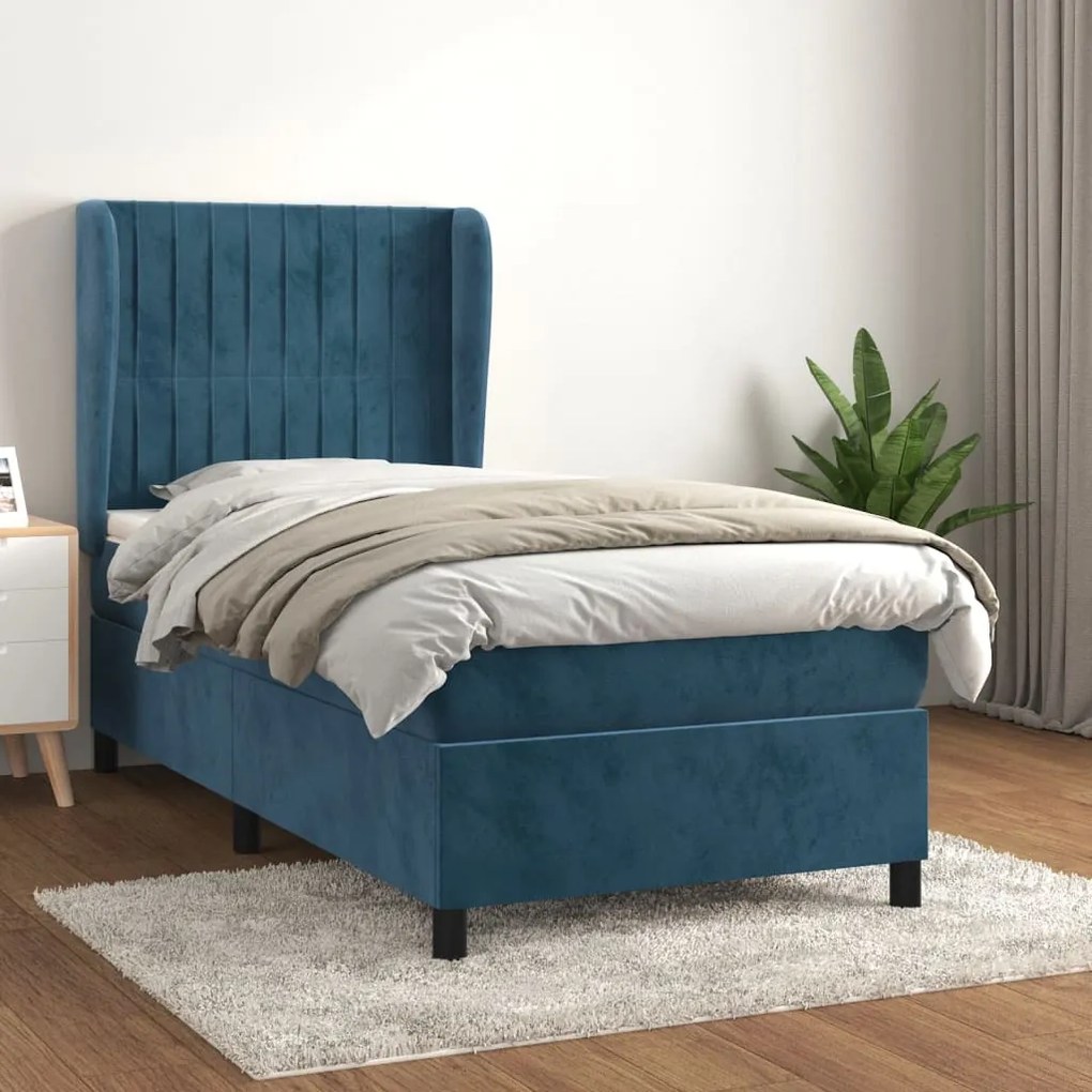 Giroletto A Molle Con Materasso Blu Scuro 80x200 Cm İn Velluto /