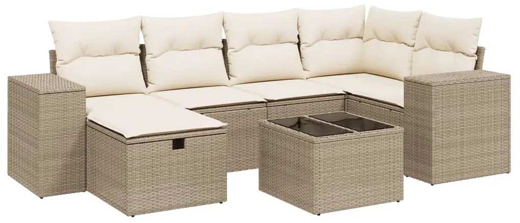 Set divani da giardino 7 pz con cuscini beige in polyrattan