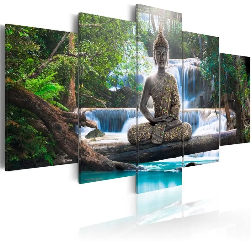 Quadro Buddha e cascata  Colore Marrone, Dimensioni e Misure 100x50