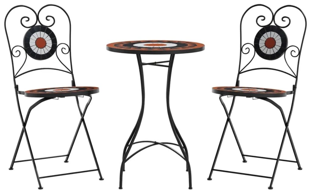 Set da bistrot con mosaico terracotta e bianco ferro e ceramica