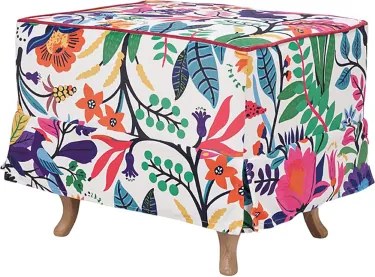 Pouf sfoderabile imbottito in velluto stampato bianco fantasia fiori