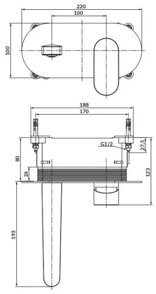 Cersanit S951-330-Rubinetto per lavabo da incasso CREA cromo lucido