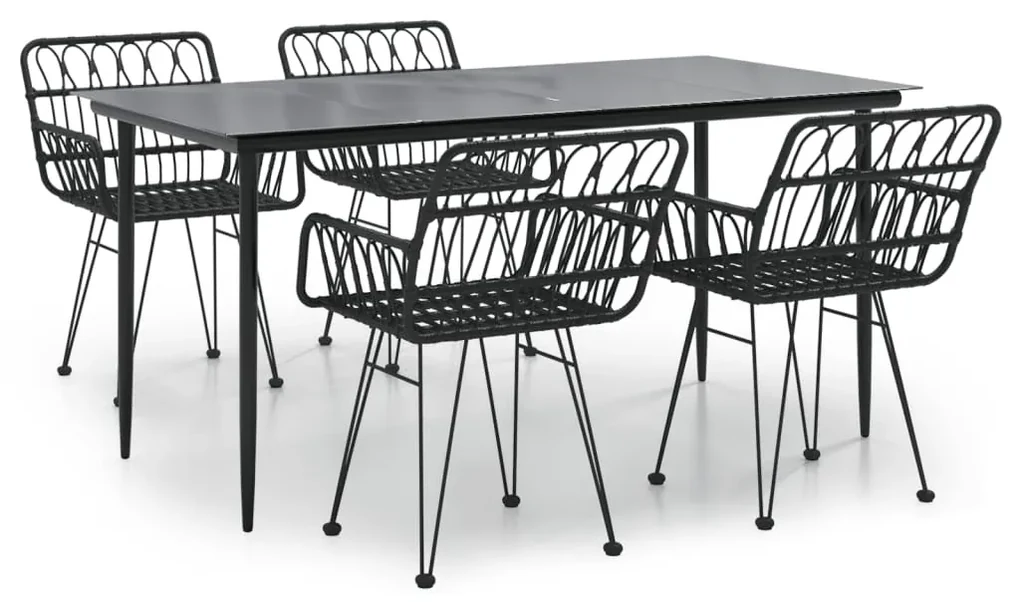 Set da pranzo da giardino 5 pz nero in polyrattan