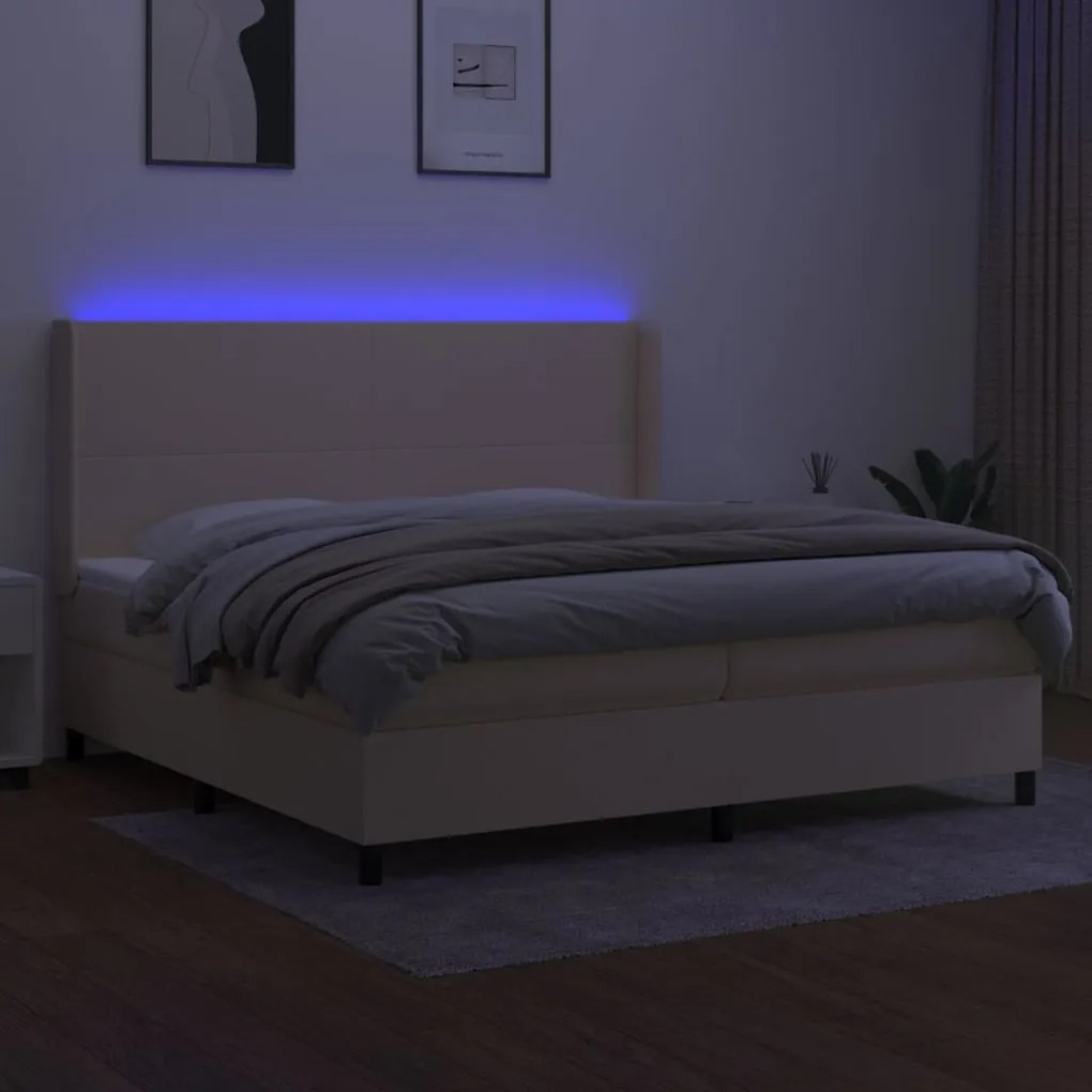 Letto a molle materasso e led bianco 200x200cm in tessuto