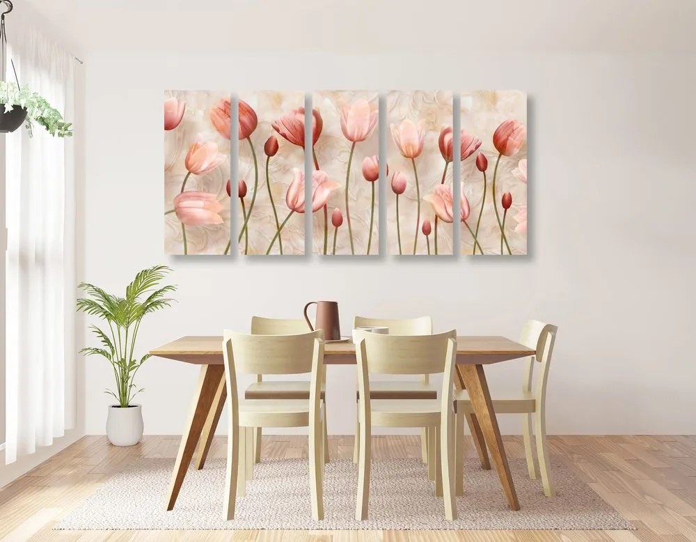 Quadri 5 pezzi – Tulipani rosa antico