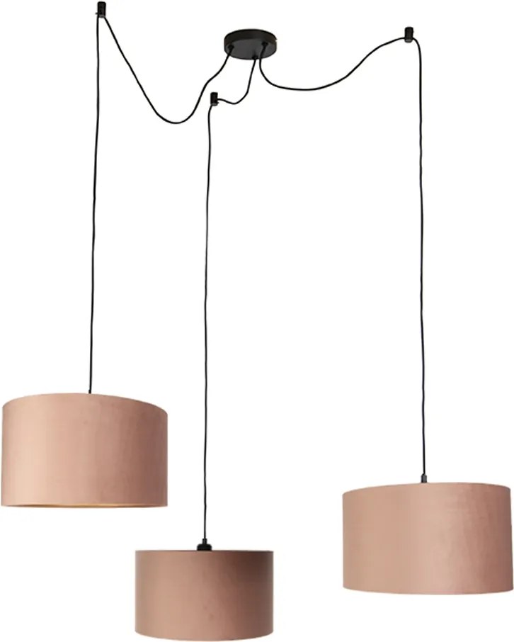 Lampada a sospensione nera con paralume rosa e interno dorato 35cm 3 luci - Cava