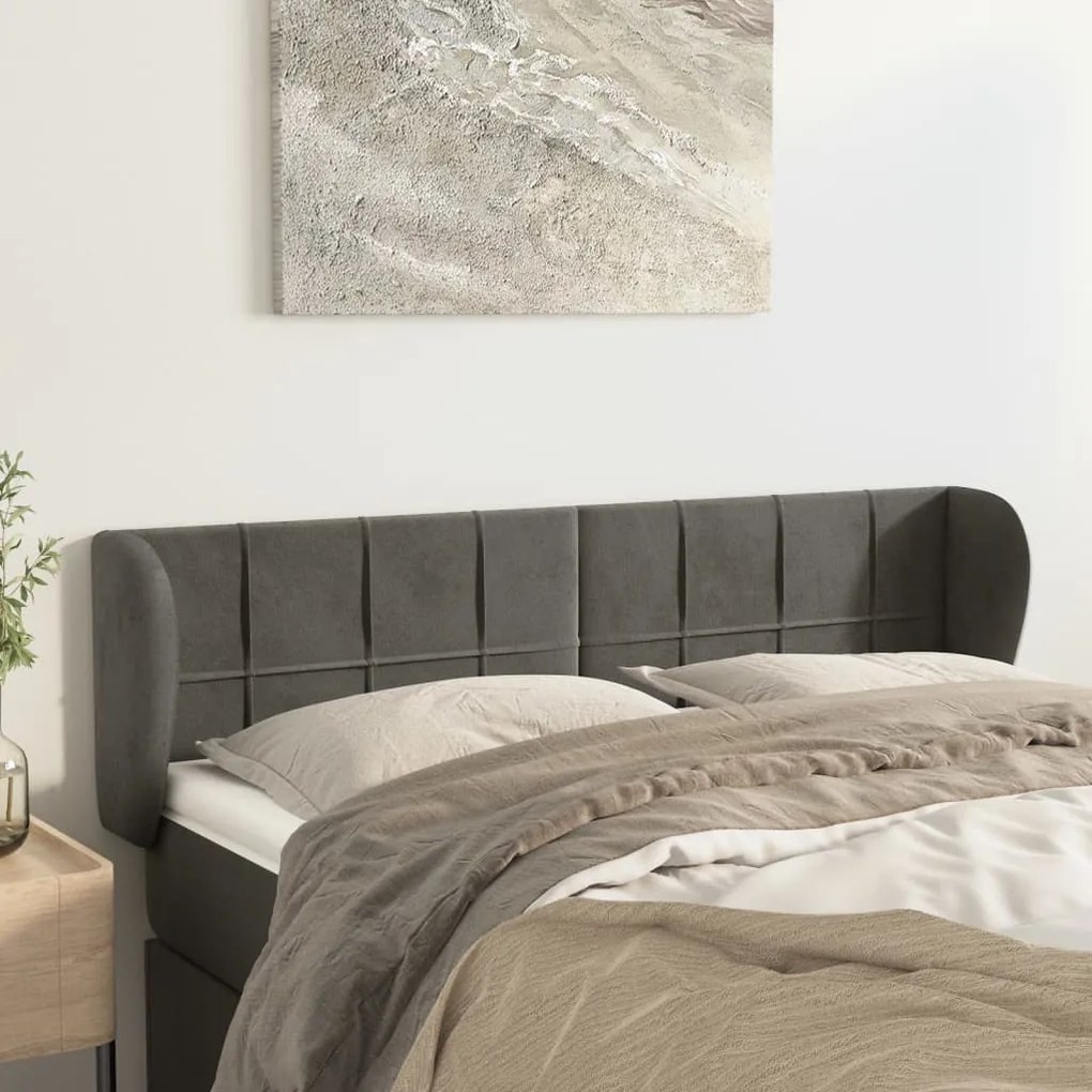 Testiera Ad Orecchio Grigio Scuro 147x23x78/88 Cm İn Velluto /