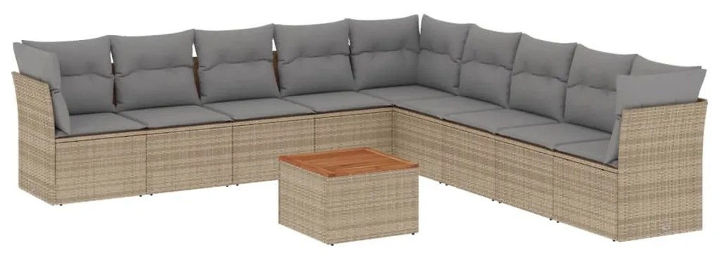 Set divano da giardino 10 pz con cuscini beige in polyrattan