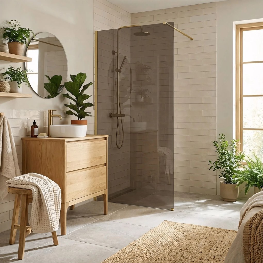 Parete doccia Rea Flexi Brown / Brush Gold 80