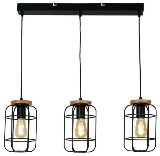 Vision 3lt bar pendant - metallo nero opaco e legno