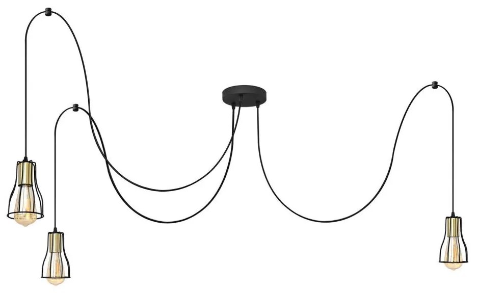 Lampadario a sospensione con filo TUBE LONG 3xE27/15W/230V nero/oro