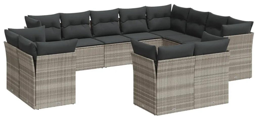 Set divano giardino 12 pz con cuscini grigio chiaro polyrattan