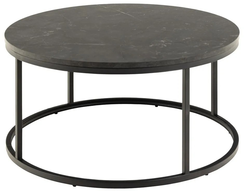 Tavolino rotondo nero con piano effetto marmo ø 80 cm Spiro - Actona