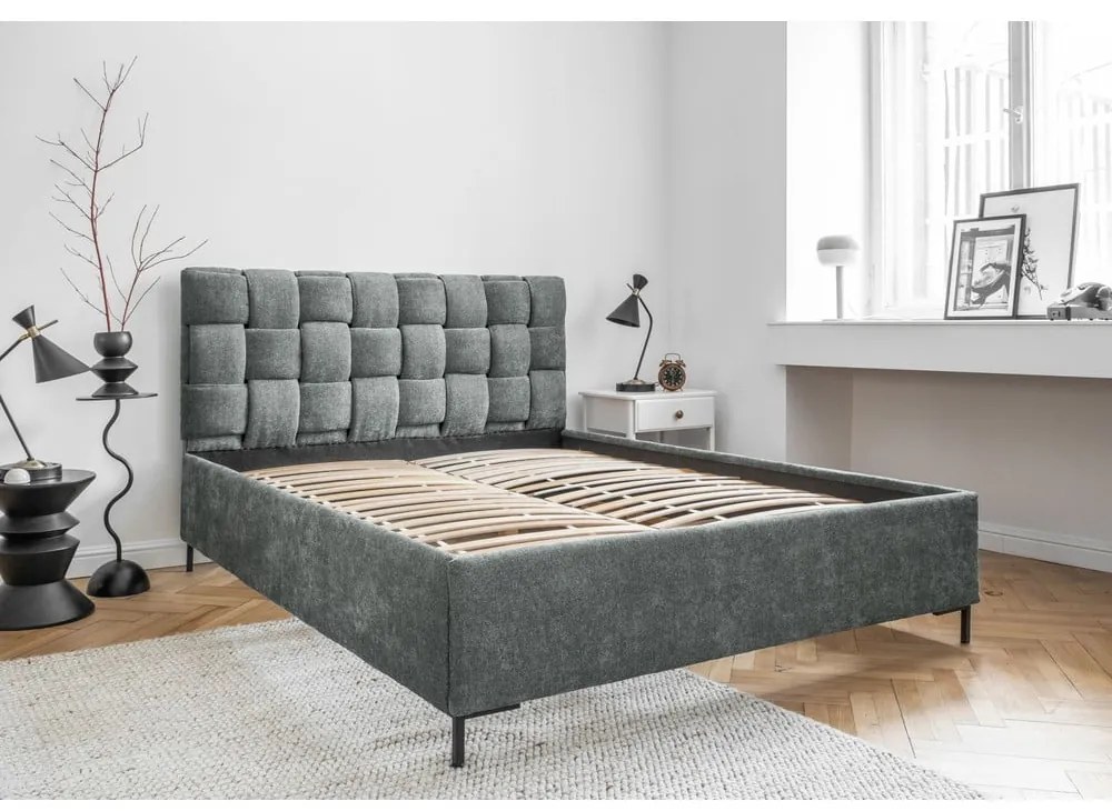 Letto matrimoniale imbottito verde polveroso con rete inclusa 140x200 cm Eve – Miuform