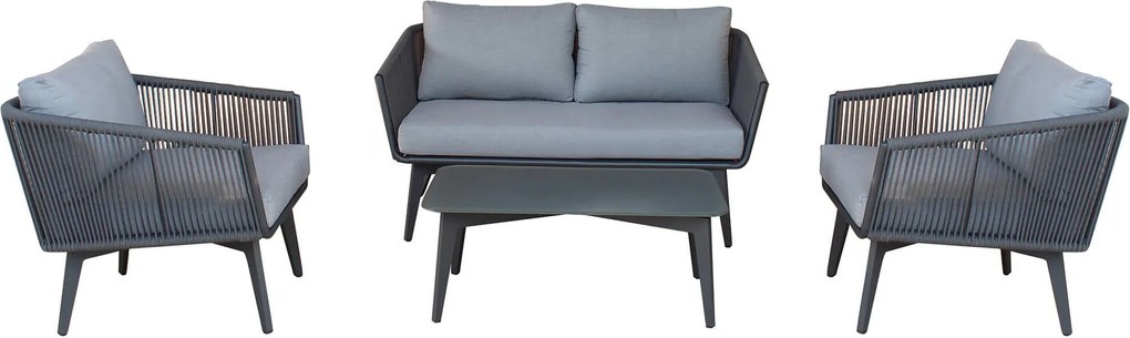 URANUS - salotto da giardino in alluminio e corda con cuscini