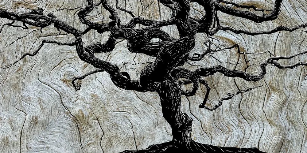 Stampa su tela – Albero astratto su legno