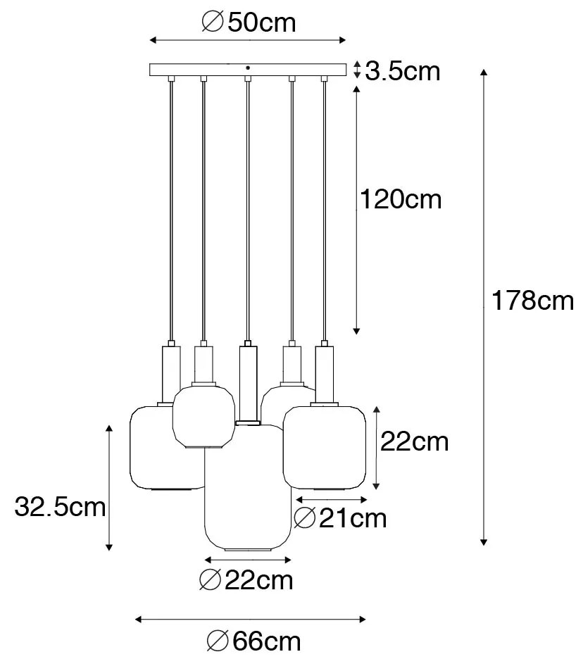 Lampada a sospensione intelligente nera con oro e vetro fumé incl. 5 WiFi A60 - Zuzanna