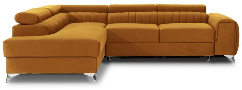Divano angolare giallo allungabile/con contenitore (con penisola a sinistra/a L) e rivestimento in velluto Laurence – ELTAP