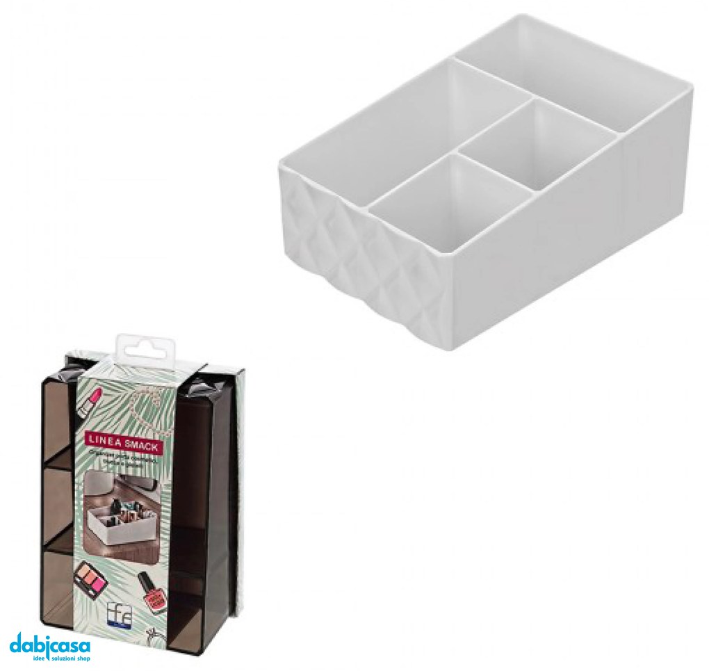 Organizer Porta Cosmetici "Smack" In Plastica Con 4 Scomparti Colore Bianco