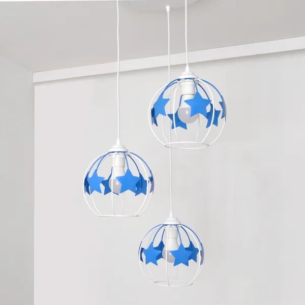 Lampadario a sospensione per bambini STARS 3xE27/15W/230V blu/bianco