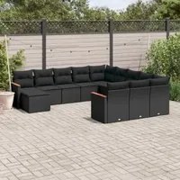 Set Divani da Giardino 12 pz con Cuscini Nero in Polyrattan 3258982