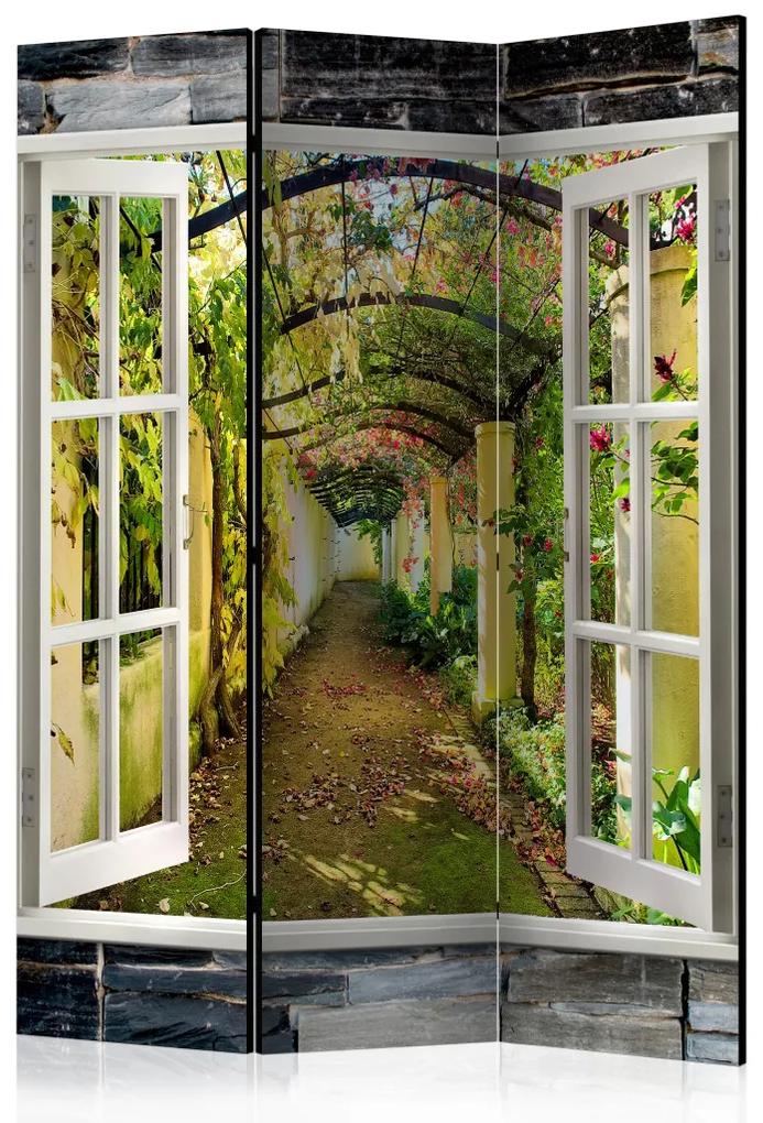 Paravento separè Giardino misterioso - finestra su giardino con fiori