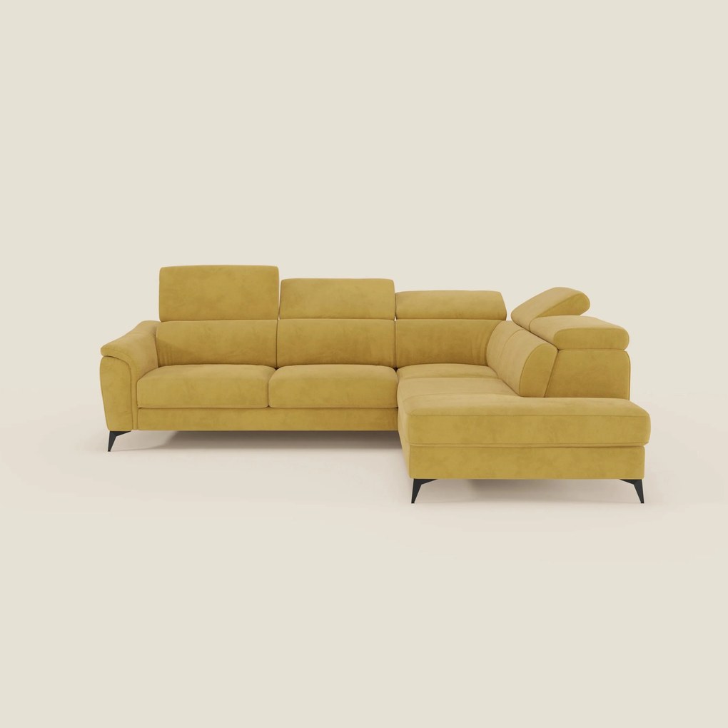 Arcos Divano angolare - piedini alti e poggiatesta reclinabili in microfibra impermeabile T11 giallo