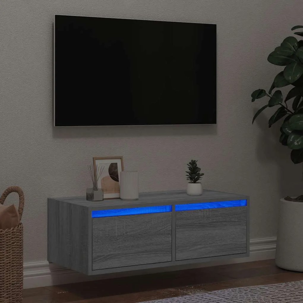 Mobile Porta Tv Con Luci Led Grigio Sonoma 75x35,5x25 Cm /