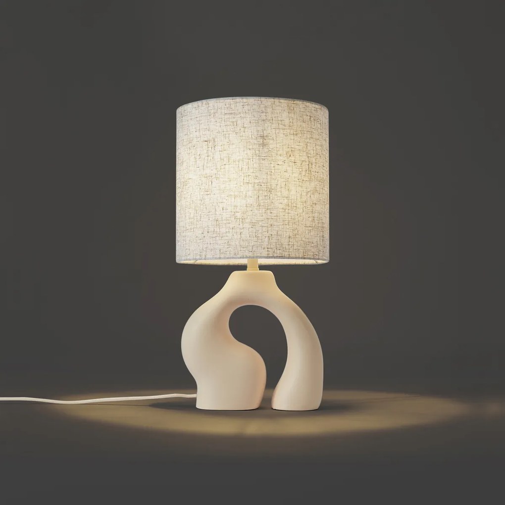 Lampada da tavolo Japandi beige con paralume in lino - Dahlia