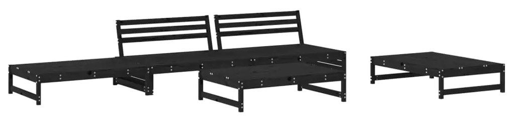 Set salotto da giardino 5 pz nero in legno massello di pino