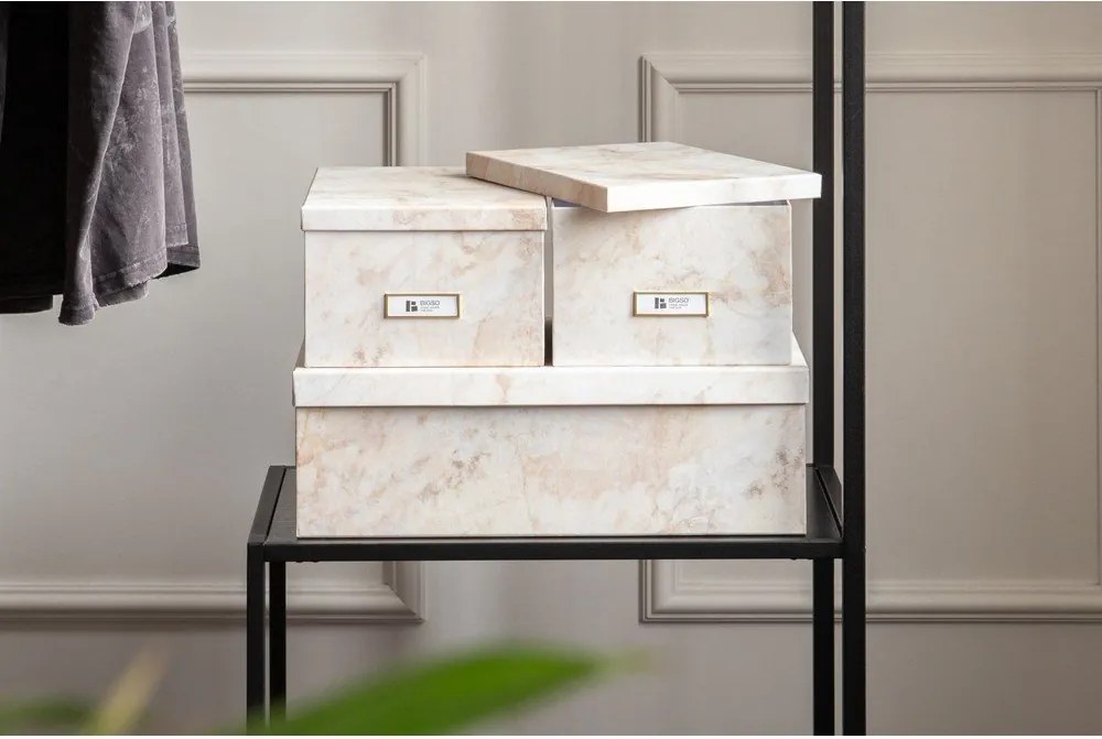 Scatole in set con coperchio/decorative beige in cartone 3 pz 31x47x15,5 cm Inge Paper Laminate – Bigso