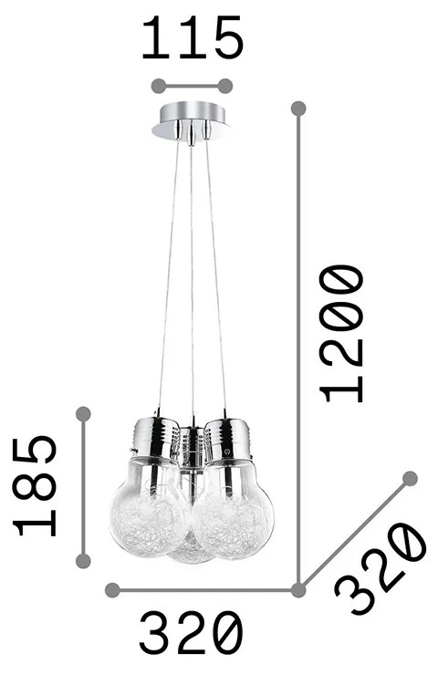 Sospensione Moderna Luce Metallo Trasparente 3 Luci E27