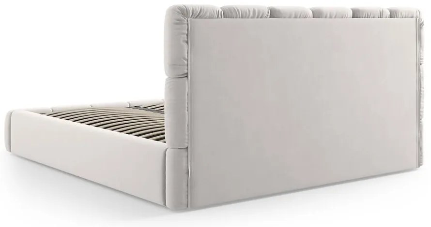 Letto matrimoniale imbottito in grigio chiaro in velluto con contenitore con rete inclusa 140x200 cm Bellis – Micadoni