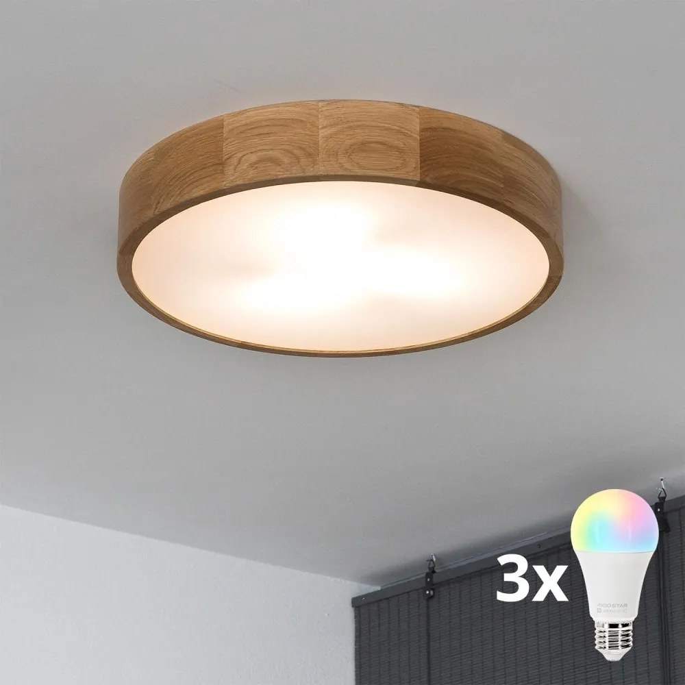 Brilagi - Plafoniera da soffitto LED RGBW dimmerabile CARVALHO, 3xE27/9W/230V, Wi‑Fi, finitura rovere, Ø 47,5 cm
