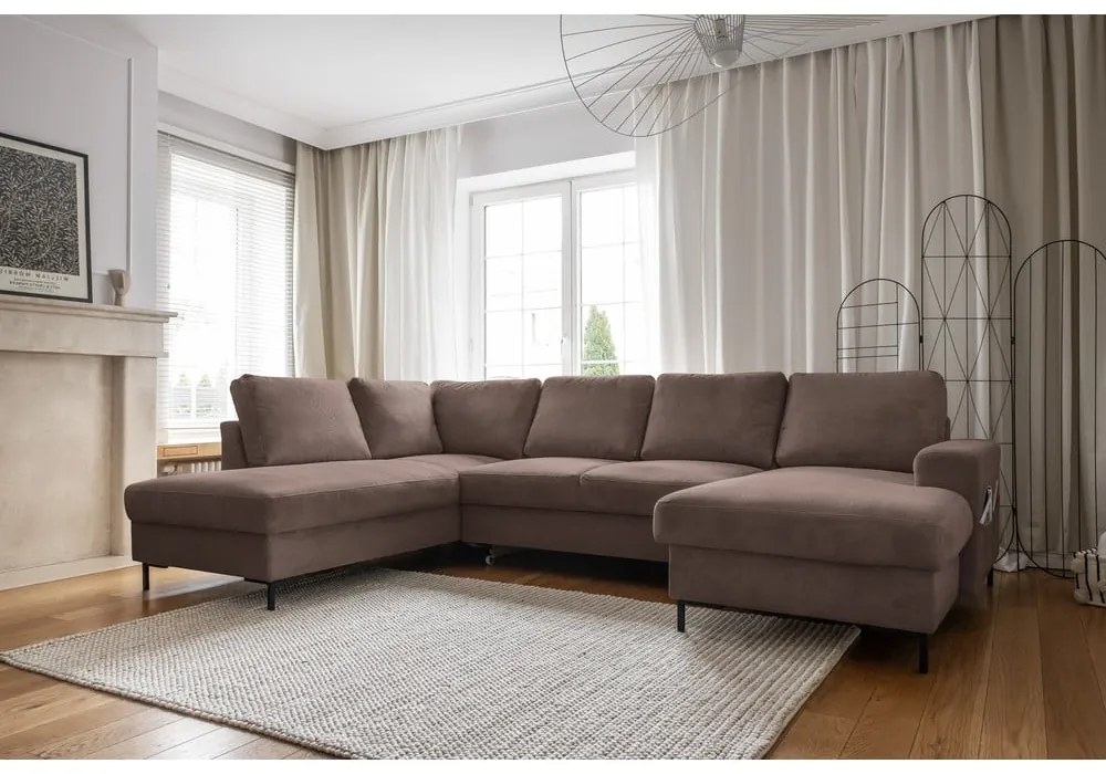 Divano letto in velluto a coste marrone (angolo sinistro) Lofty Lilly - Miuform