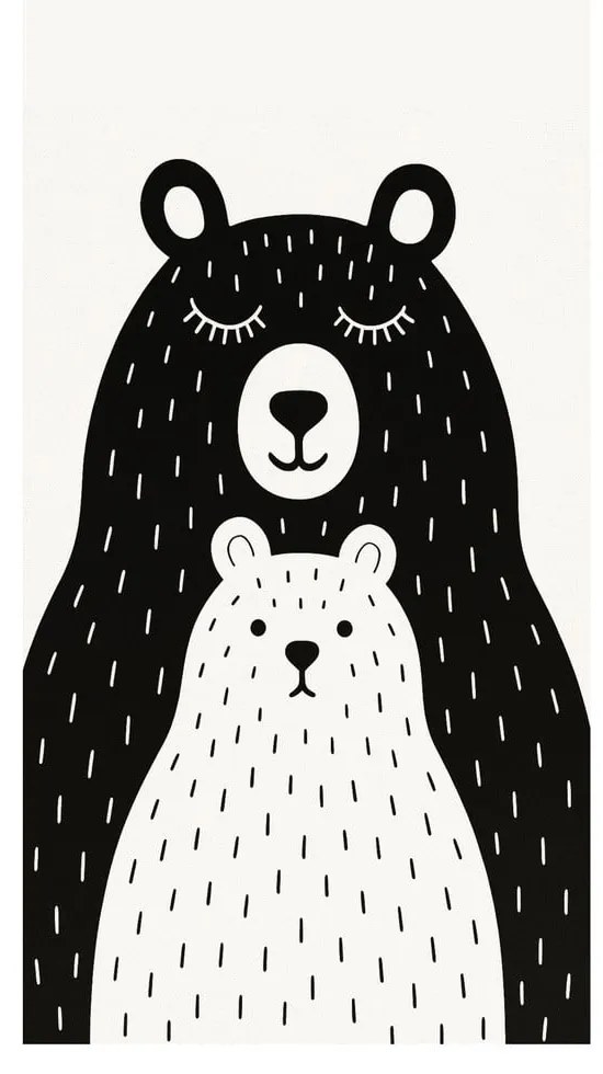 Tappeto per bambini bianco e nero lavabile 80x120 cm Bear Family v2 – Vitaus