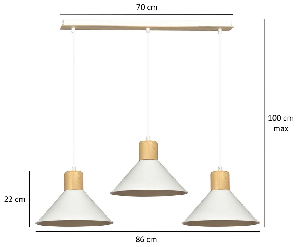 Sospensione Nordica 3 Luci Chandra In Acciaio Bianco E Legno