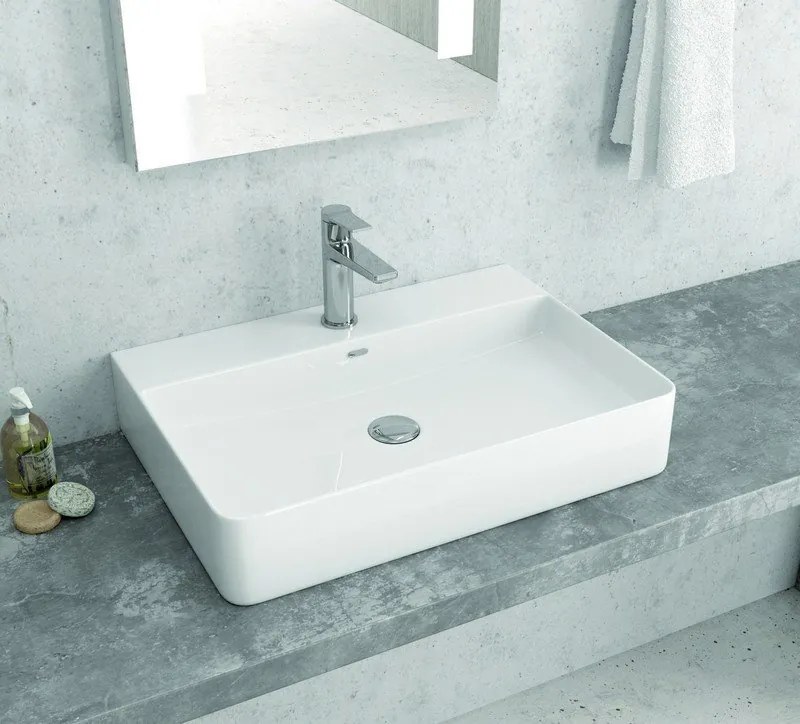 Lavabo appoggio filo muro 60cm ceramica bianca | Litos-0005 - KAMALU