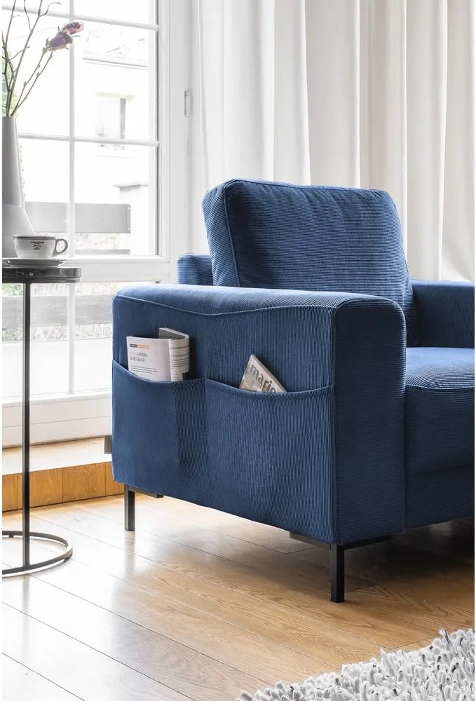 Poltrona in velluto a coste blu scuro Lofty Lilly - Miuform