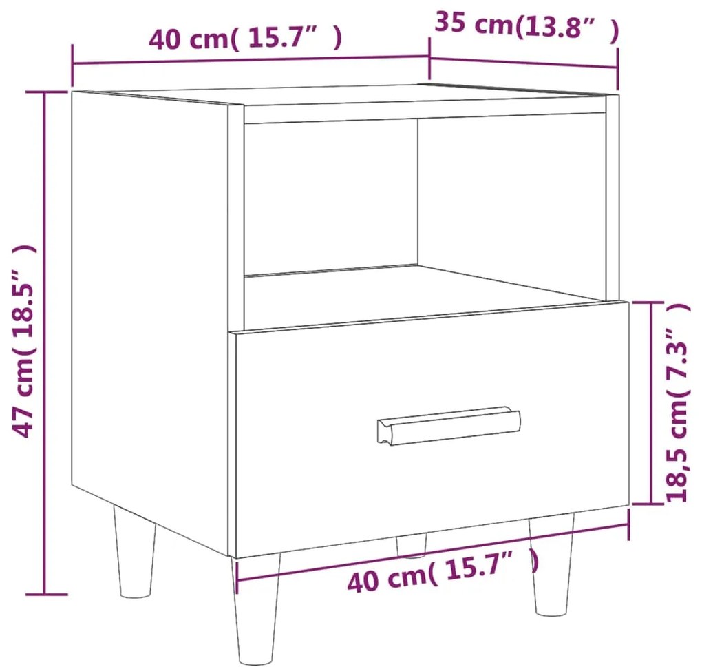 Comodini 2 pz in Bianco Lucido 40x35x47 cm